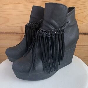 Sbicca Zepp 8 Heeled Bootie Tassel Fringe Chain Whimsigoth Platform Wedge *Wear‎